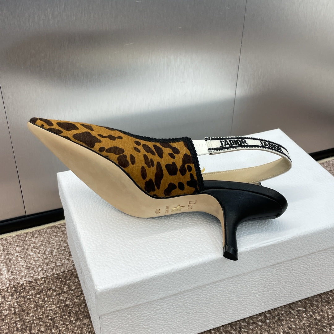 CD J'adior Slingback Pump 65MM Leopard Print Yellow Black Nubuck Leather