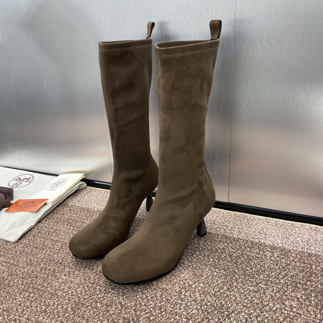 Hm High Boots 75MM In Brown Umber Suede 975154