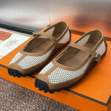 Hm 25C Kichu Ballet Flat Brown Mix White Fabric With Calfskin 208280