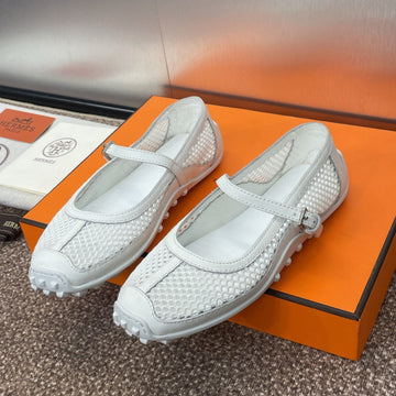 Hm 25C Kichu Ballet Flat White Fabric With Calfskin 208284