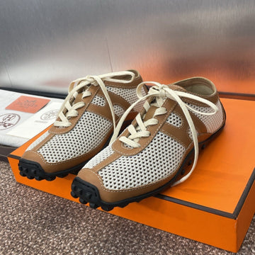 Hm 25C Kiga Sneaker Brown Mix White Crochet Knit With Calfskin 208291