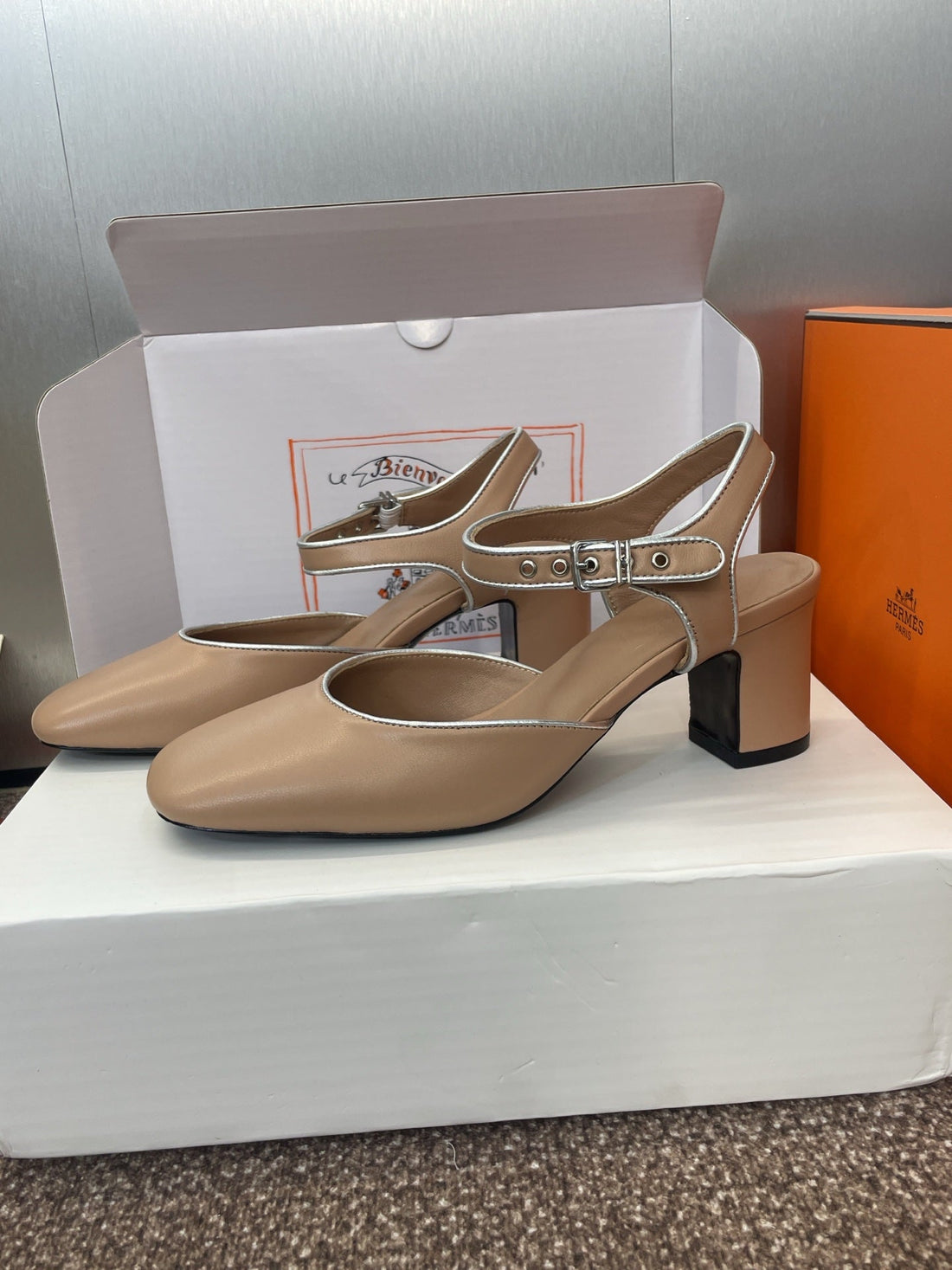 Hm 25 Kleo Slingback 6CM Beige Calfskin 372953