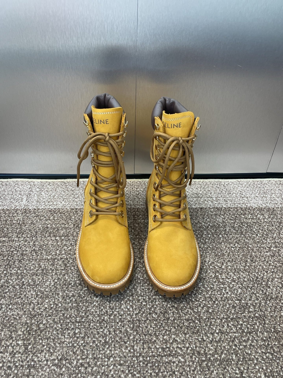 Celine 25 Ankle Boots Yellow Suede 433390