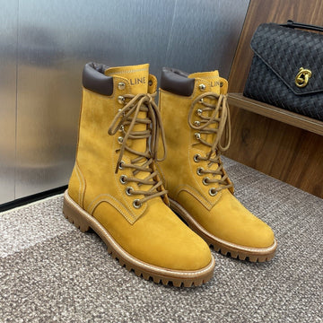 Celine 25 Ankle Boots Yellow Suede 433390