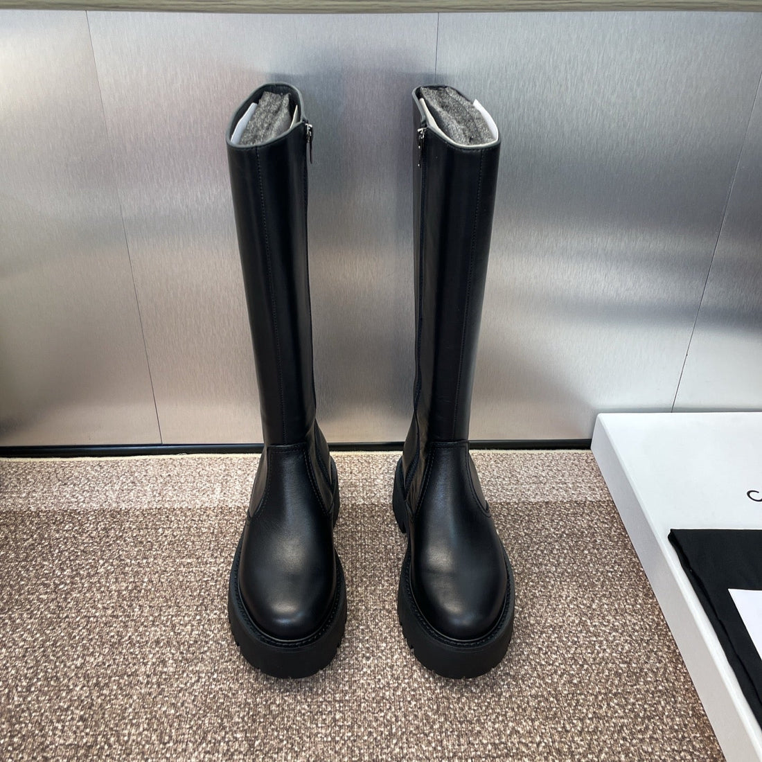 Celine 25 High Boots With Locks Black Calfskin 433393