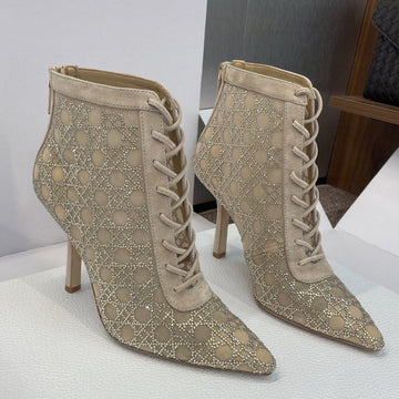 Dior 2025 Capture Heeled Ankle Boot Beige Mesh Sheepskin 508532