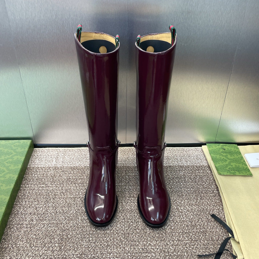 GG Women's Boot With Slim Horsebit 2.5cm Burgundy Shiny Leather 508912