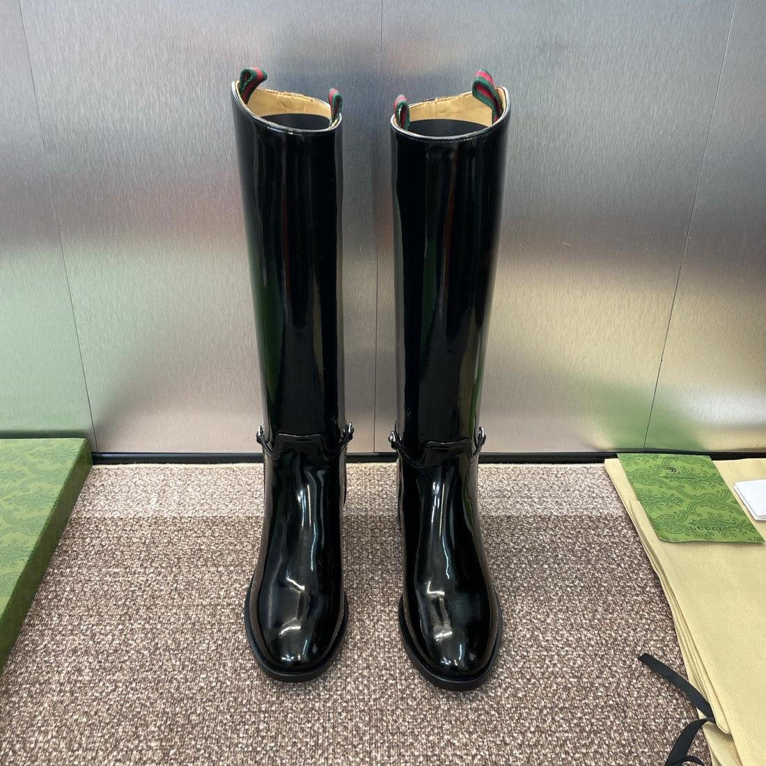 GG Women's Boot With Slim Horsebit 2.5cm Black Shiny Leather 508913