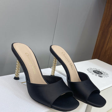 CD 26S Icon Heeled Slide 8CM Black Leather Silk 633060