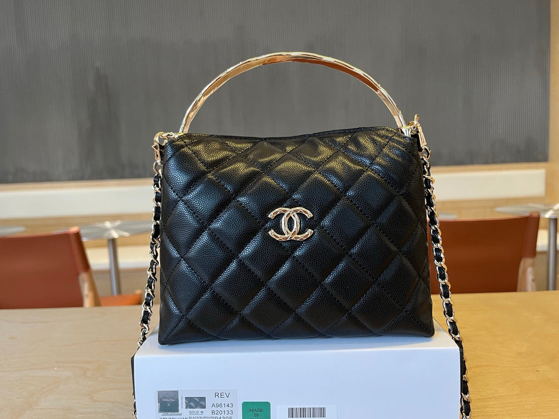 CC Handle Vintage Bag 19CM Black Caviar 277778 Ghw