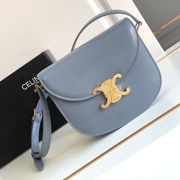 Teen Besace Triomphe 18.5 Grey Calfskin Gold Hardware