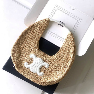 Celin Classic Panier 33CM Hobo Bag Raffia And White Calfskin