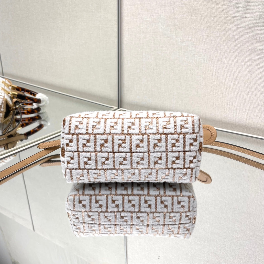 By The Way Mini 21 In White Wool And Camel Brown Raffia Calfskin Trim