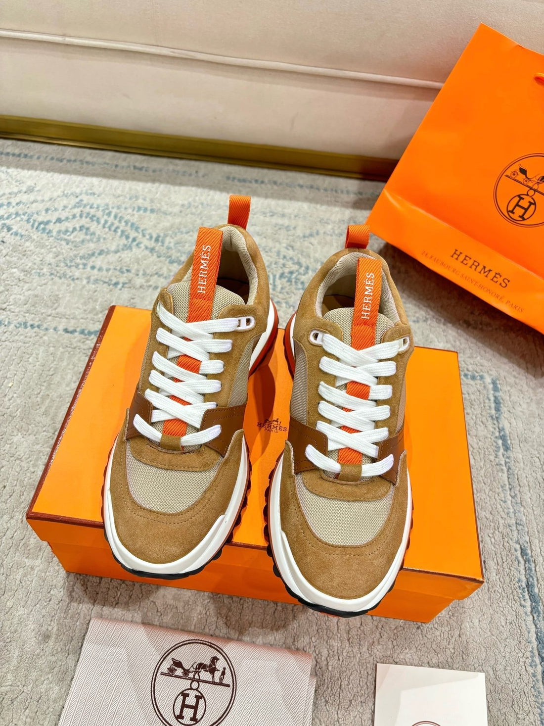 Hm Jet Sneaker Light Brown Mesh Suede Calfskin 581326