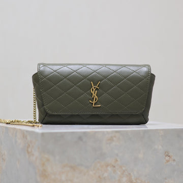 Gaby Phone Bag 19CM Olive Green Quilted Leather