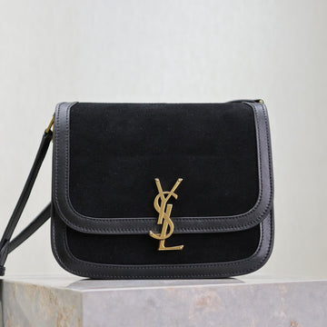 YSL Solferino Shoulder Bag Black Suede Leather