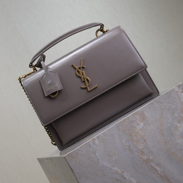 YSL Sunset Handbags 25CM Grey Cowhide