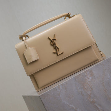 YSL Sunset Handbags 25CM Beige Cowhide