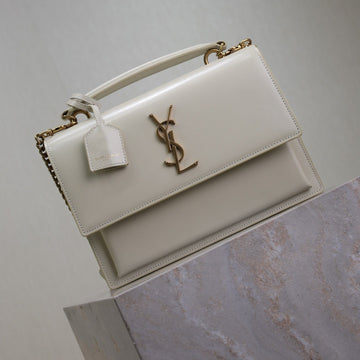 YSL Sunset Handbags 25CM White Cowhide