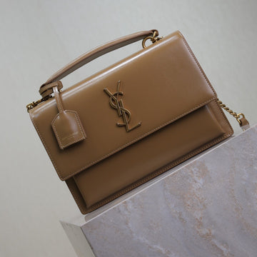 YSL Sunset Handbags 25CM Brown Cowhide