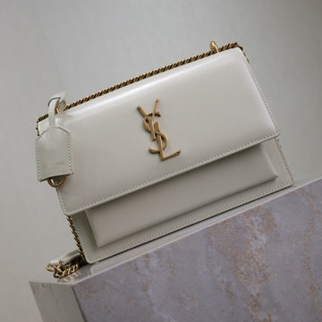 YSL Medium Sunset Shoulder Bag 22CM White Cowhide