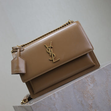 YSL Medium Sunset Shoulder Bag 22CM Brown Cowhide Ghw