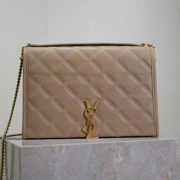 Becky 25 In Medium Brown Quilted Lambskin Gold Hardware