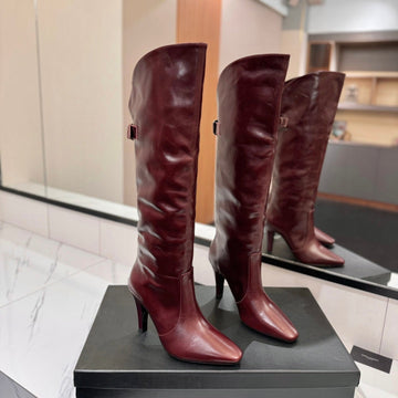 Classic High Knee Boots In Burgundy Red Calfskin