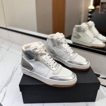 Mid-Top Sneakers In Silver Mix White Lambskin