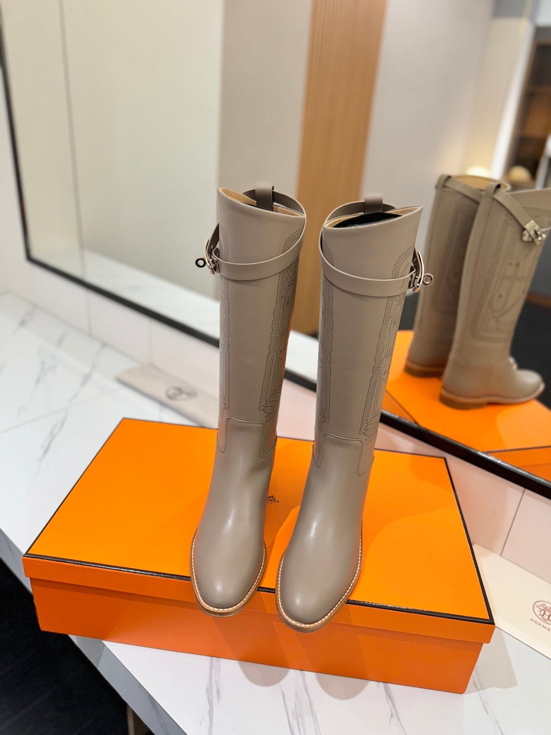 Hm Jumping Boot 20MM Grey Beige Printed Pattern Cowhide 992360