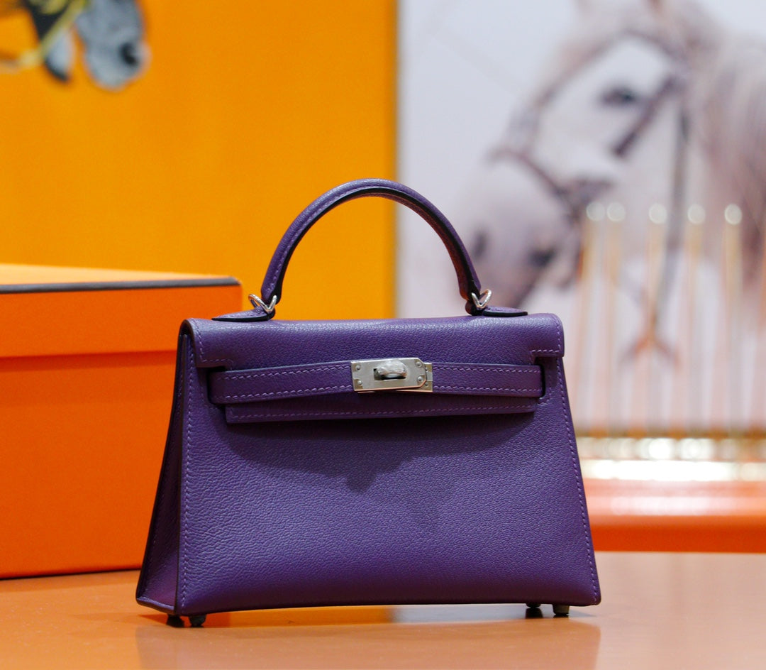 HM Mini Kelly 19CM Purple Epsom Gold Hardware