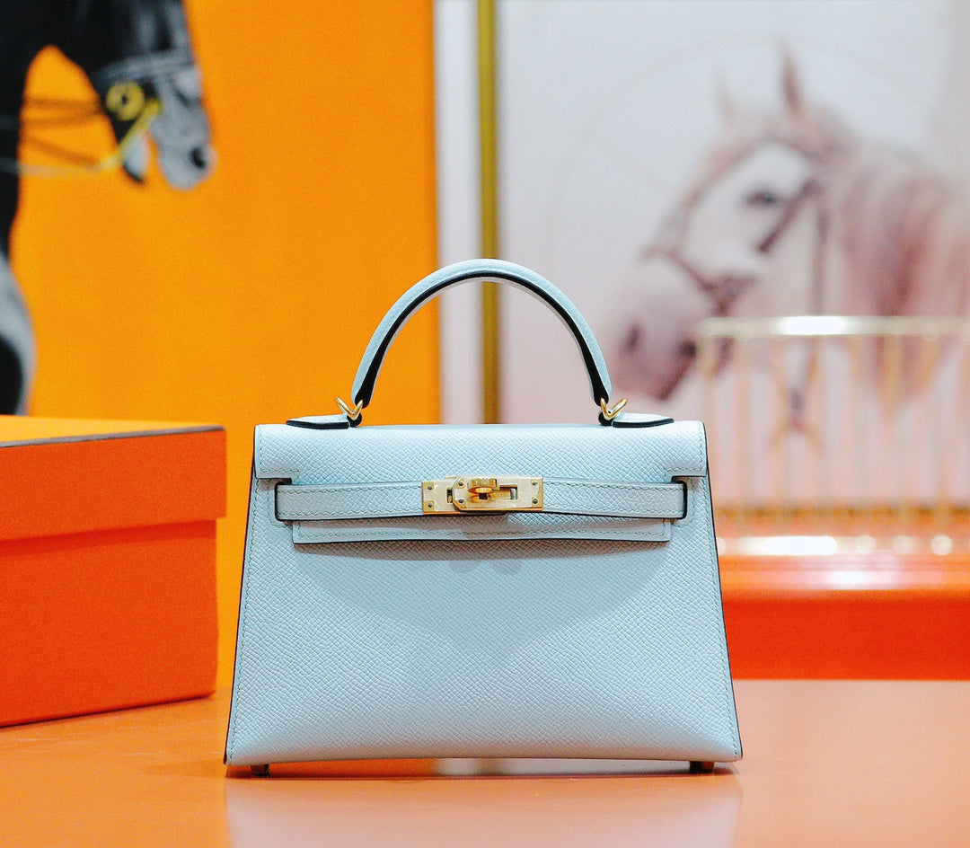 HM Mini Kelly 19CM Cloud Blue Epsom Silver Hardware