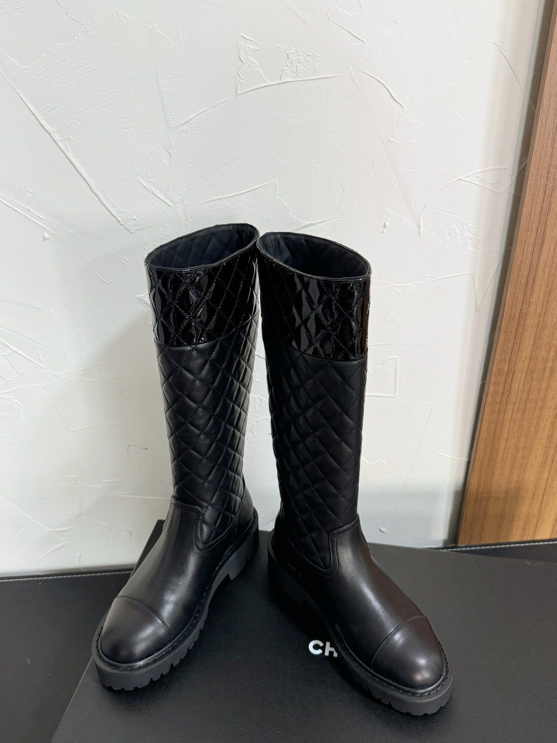 CC High Boots 40MM In Plain Black Mix Glossy Black Quilted Calfskin 949749