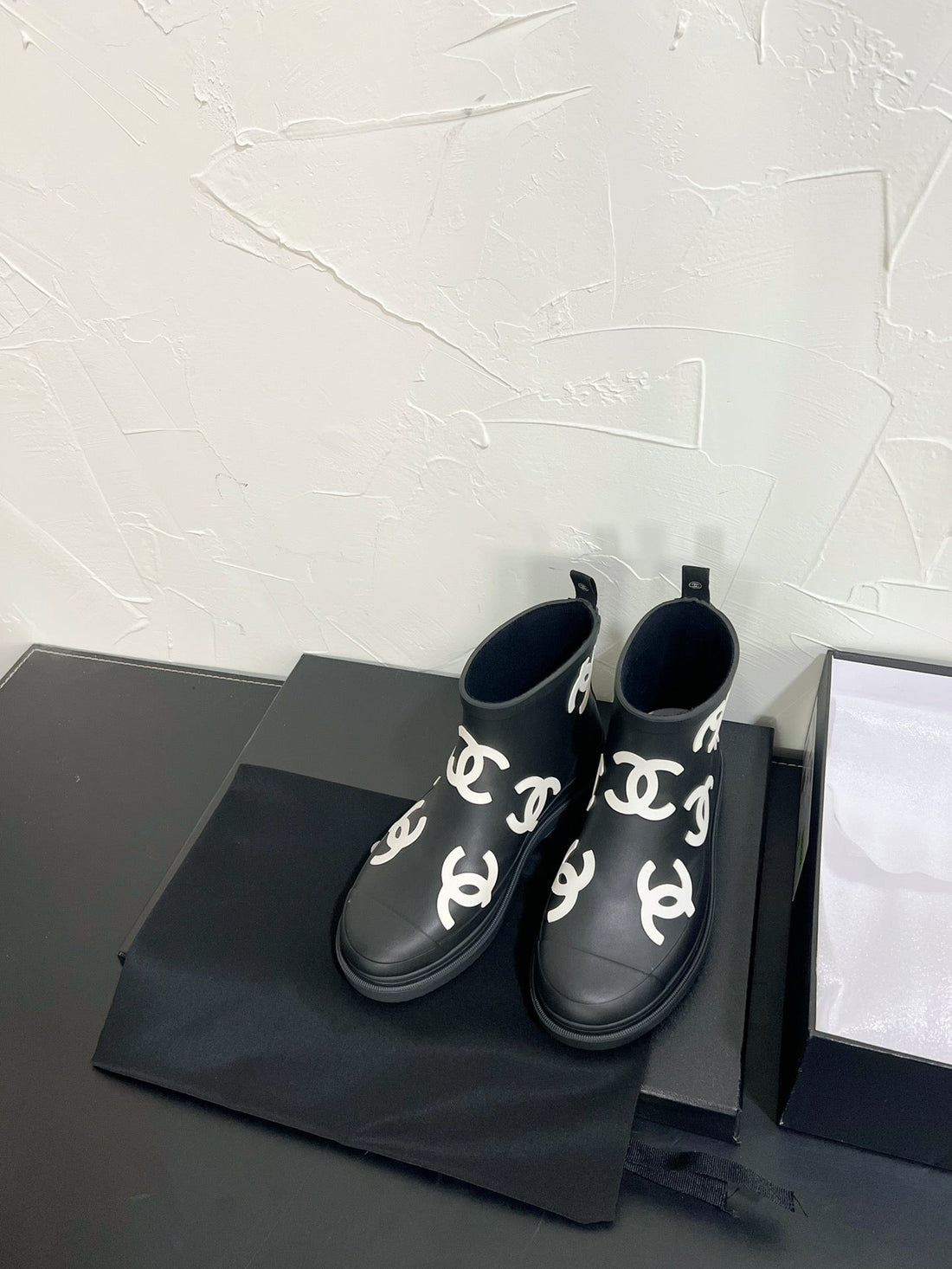 CC Rain Boots In Black With White Logo Natural Rubber 949791