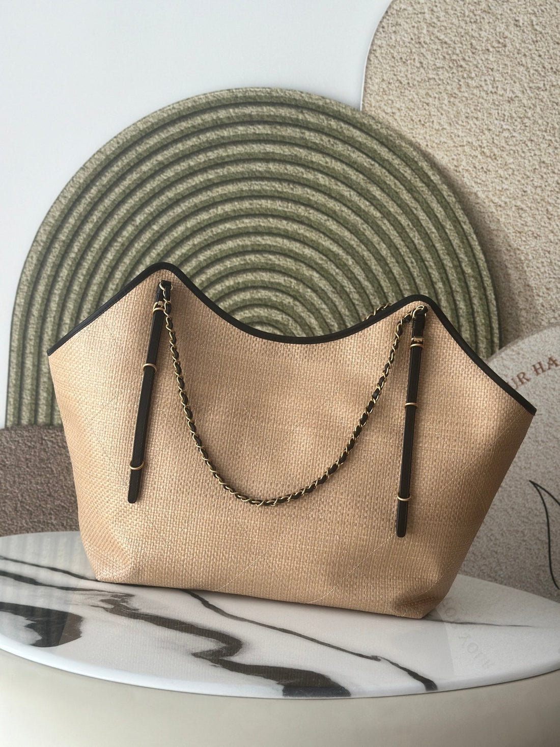 CC Maxi Hobo Bag 43CM Beige Straw Leather
