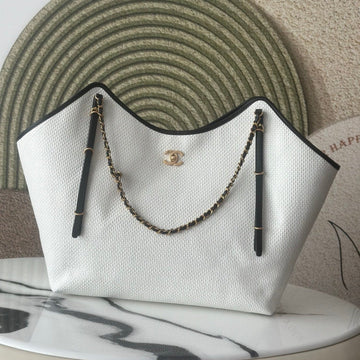 CC Maxi Hobo Bag 43CM White Straw Leather