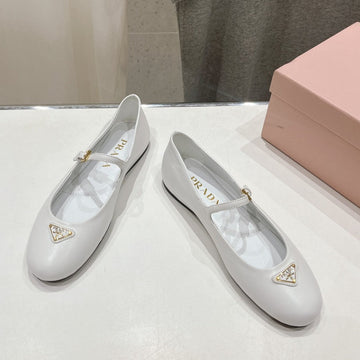 Pra Nappa Leather Ballerinas White