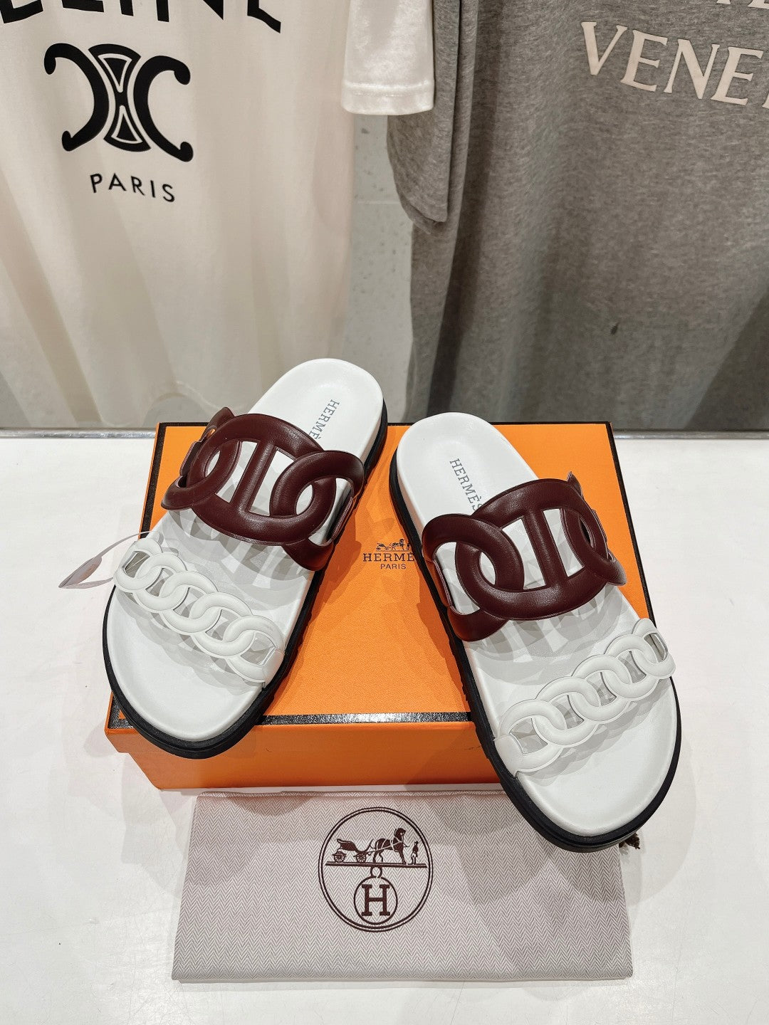 Extra Sandal White Mix Brown Calfskin