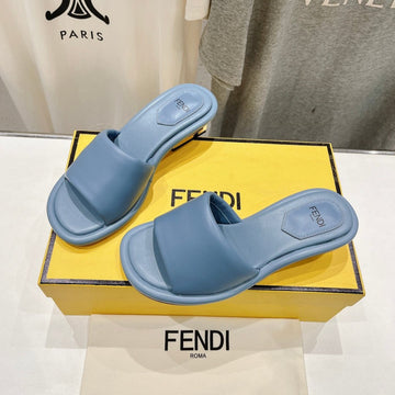 Fendi Baguette Medium-Heel Sandals 45 Mm In Cerulean Blue Calfskin