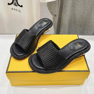 Fendi Ffold Medium-Heel Sandals 45 Mm In Black Cotton Fibre