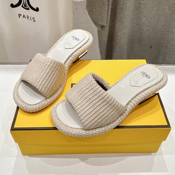 Fendi Ffold Medium-Heel Sandals 45 Mm In Beige Cotton Fibre