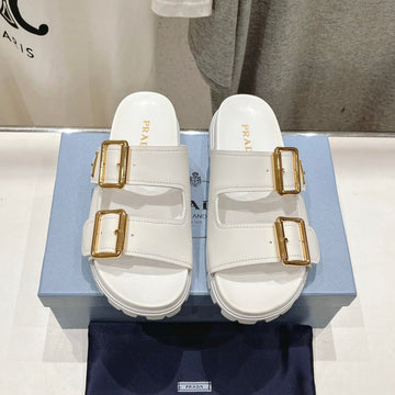 Pra Strap Slides Sandals White Calfskin