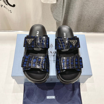 Pra Crocodile Leather Motif Sandals Black And Lapis Calfskin