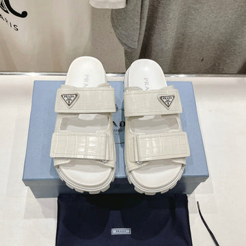 Pra Crocodile Leather Motif Sandals White Calfskin