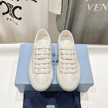 Pra Printed Cotton Sneakers White And Beige Canvas