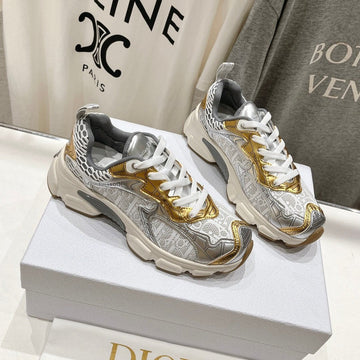 CD Vibe Sneaker White Mix Grey Gold Polyester Mesh Fabric And Cowhide