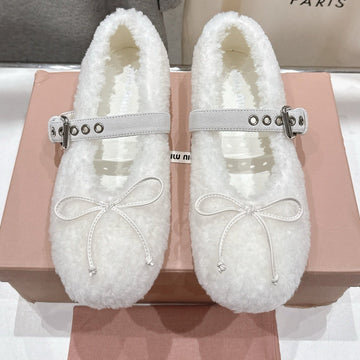 Miu Miu 25 Ballet Flat Black Lambskin Wool 535592