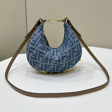 Fendigraphy Mini 20 Bag In Aegean Blue Denim Fabric With Gold Hardware