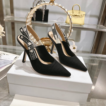 CD Slingback Pumps 95 Black Embroidered Cotton Ribbon