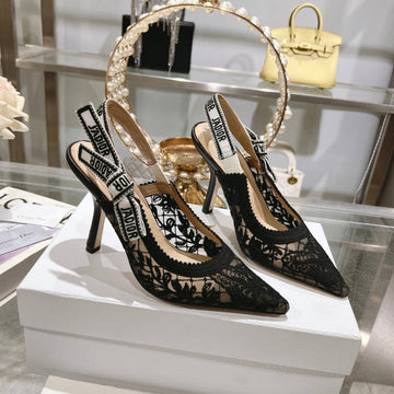 CD Slingback Pumps 95 Transparent Mesh Embroidered Black Butterfly Motif